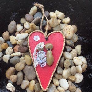 Rustic Family Bridal Spouses Stones Handmade heart
